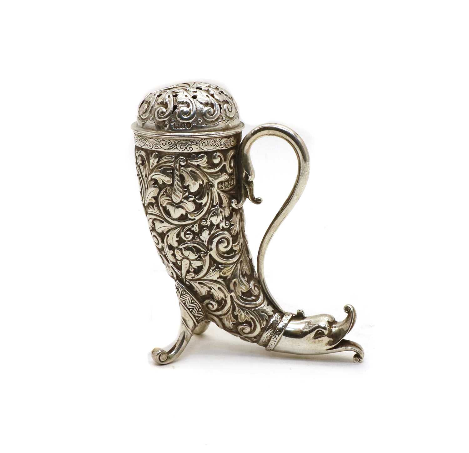 A novelty silver sugar caster,