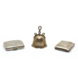 A silver handbell,