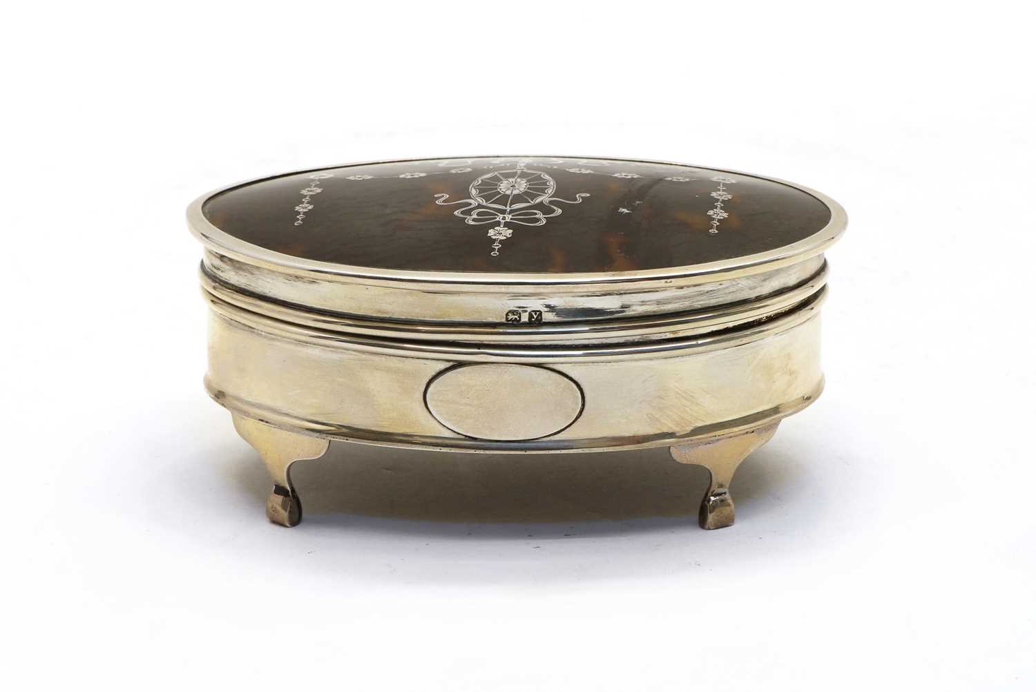 A silver and tortoiseshell silver dressing table box,