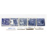Six Wedgwood blue and white ceramic tiles,