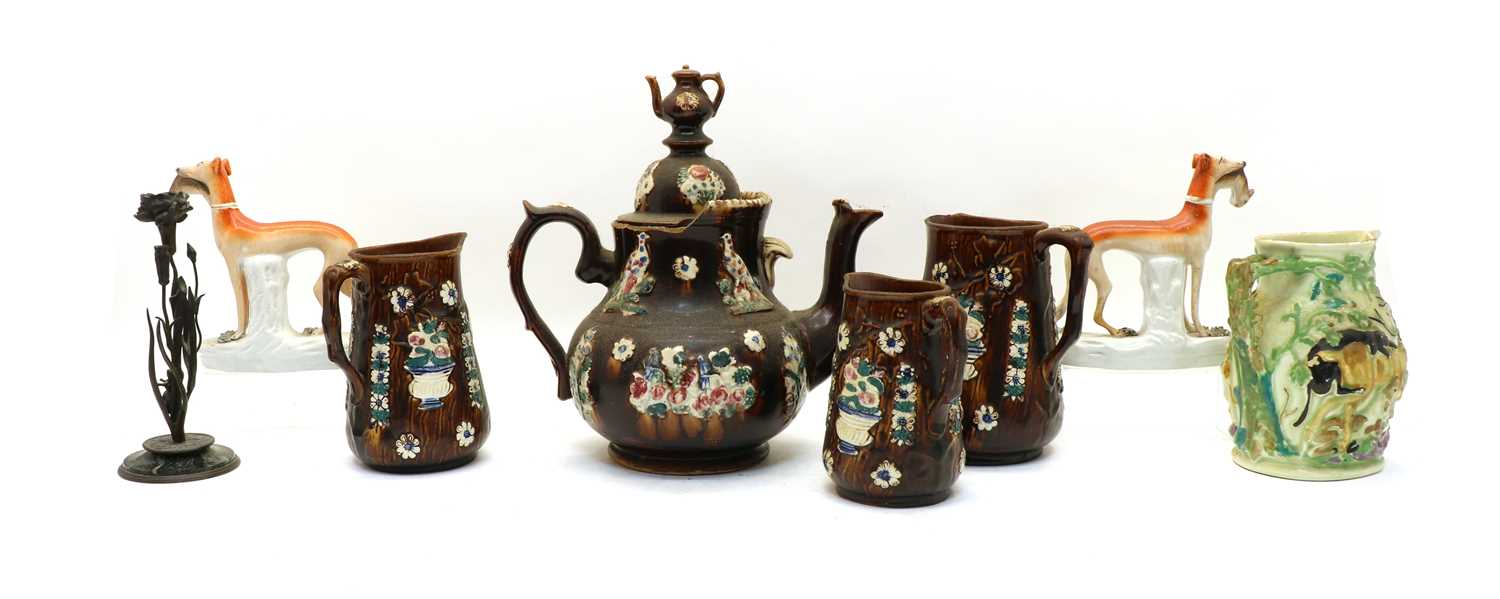 A Victorian Bargeware teapot, - Image 2 of 2