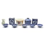 A collection of miscellaneous blue and white ceramics,