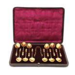 A set of Victorian silver gilt apostle teaspoons and sugar tongs,