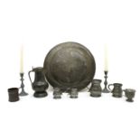 A collection of French pewter items,