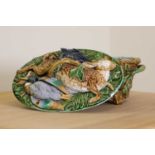 A Victorian Minton majolica game dish and cover,