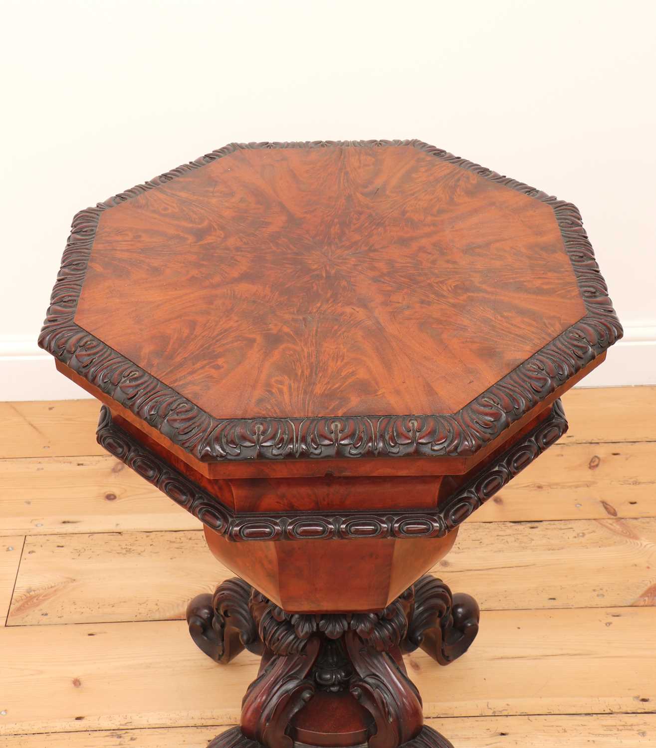 A Victorian flame mahogany teapoy by Gillows of Lancaster, - Image 5 of 8