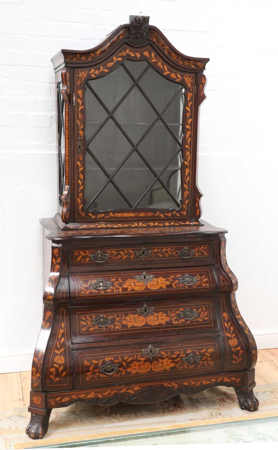 A Dutch marquetry cabinet on chest,