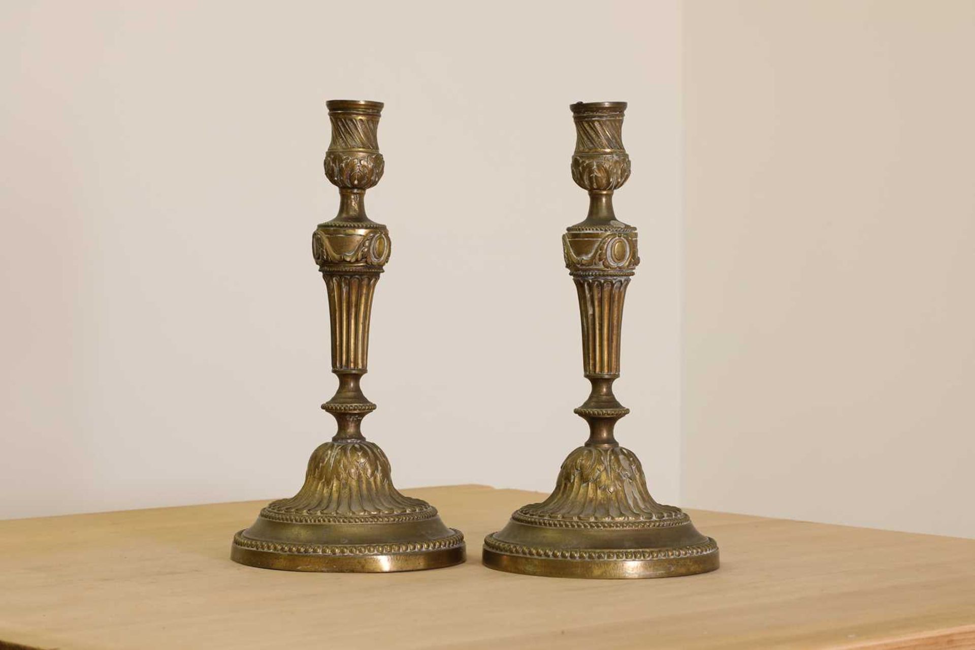 A pair of French bronze candlesticks, - Image 2 of 3