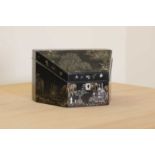 A black and gilt mother-of-pearl inlaid papier mâché stationery box,