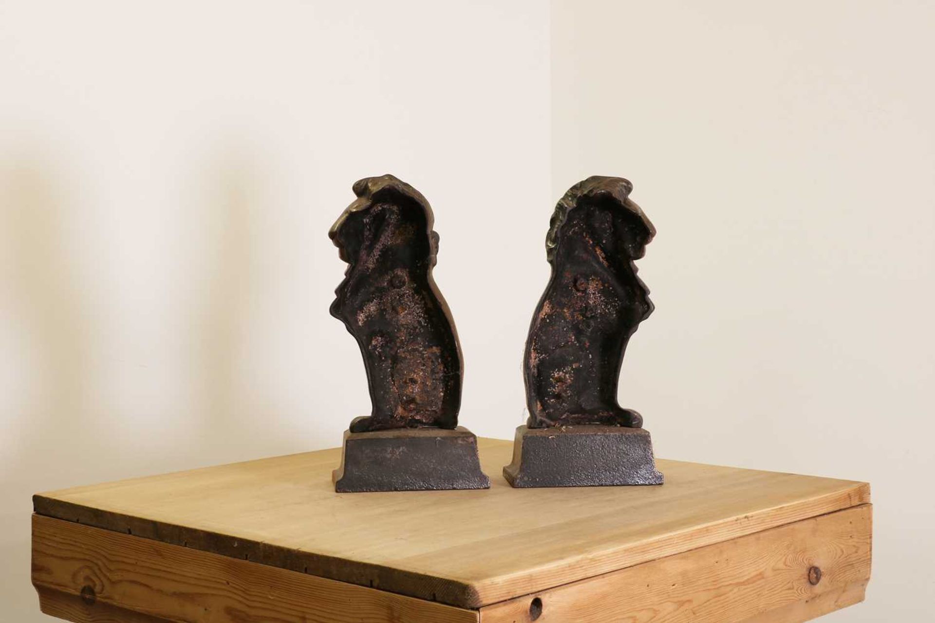 A pair of steel fire irons in the form of lions, - Image 2 of 3