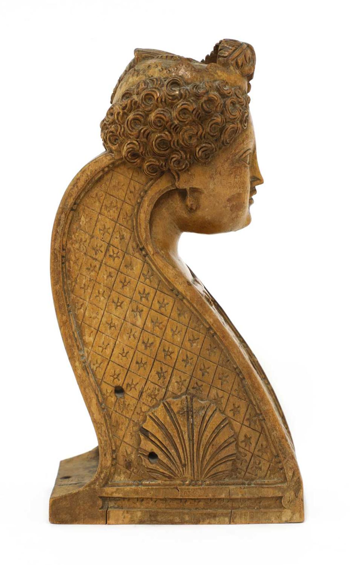 A carved wooden hurdy-gurdy stock head, - Bild 6 aus 8