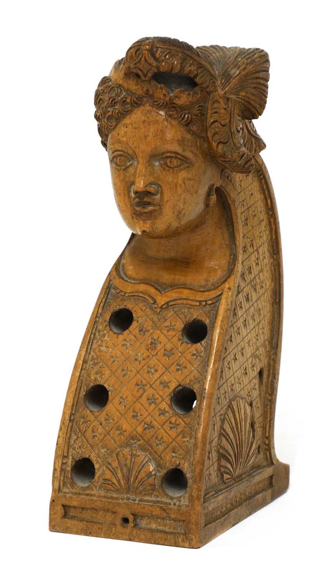 A carved wooden hurdy-gurdy stock head, - Bild 5 aus 8