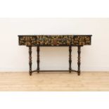 An ebonised and parcel-gilt harpsichord case,