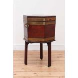 A George III mahogany brass-bound wine cooler and stand,