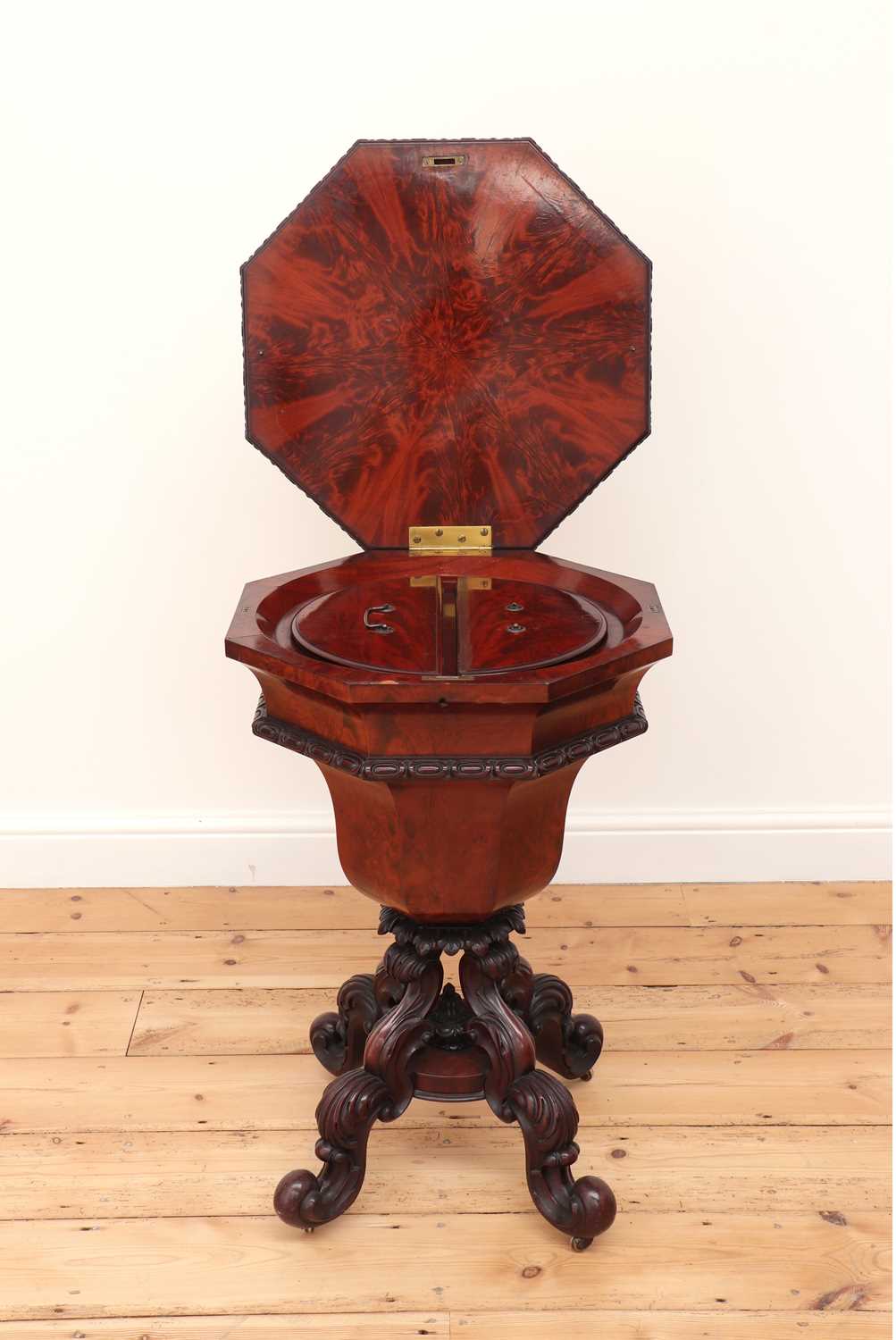 A Victorian flame mahogany teapoy by Gillows of Lancaster, - Image 3 of 8