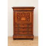 A Dutch mahogany and marquetry-inlaid secretaire or escritoire,