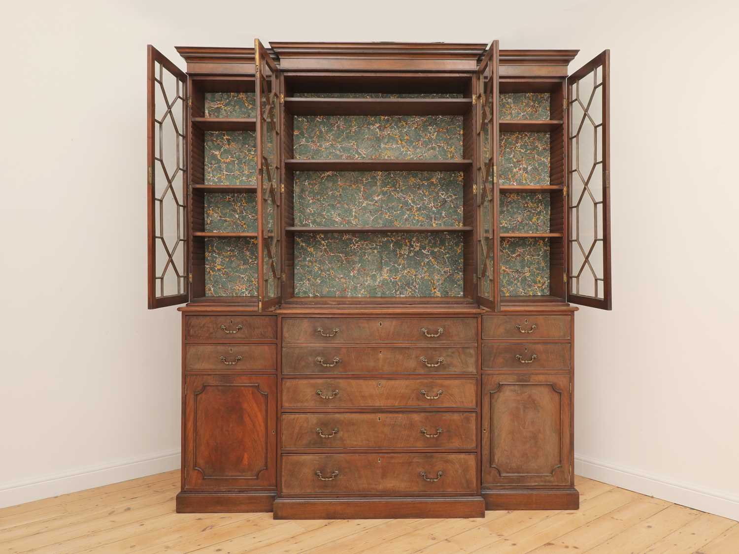 A George III mahogany secretaire breakfront bookcase, - Image 5 of 43