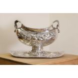 A large Italian 800 grade silver twin-handled punch bowl,