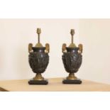 A pair of gilt and patinated bronze Townley vase table lamps,