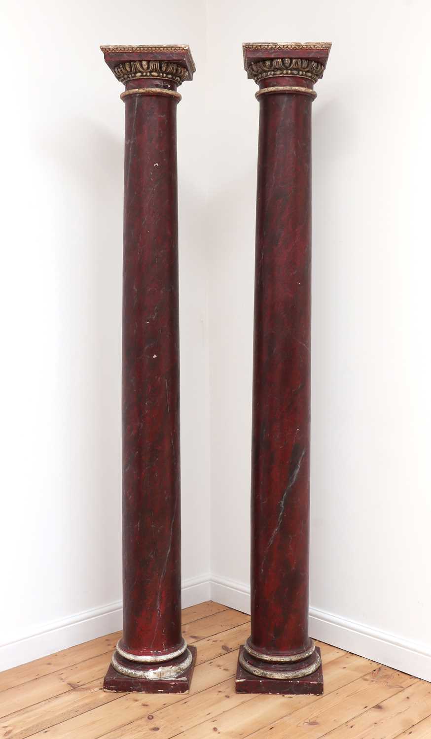 A pair of imitation rouge marble painted pine Tuscan columns, - Image 2 of 4