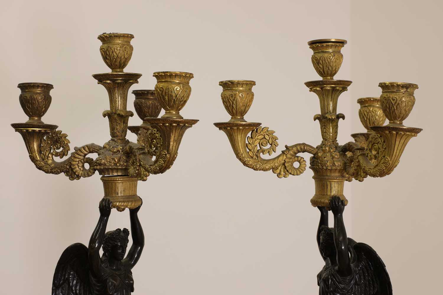 A pair of French Empire ormolu and bronze candelabra, - Image 4 of 30