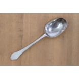 A Queen Anne Scottish silver dog nose table or soup spoon,