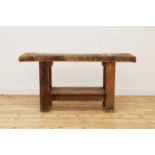 A rustic workbench/side table,