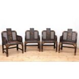 A set of four chinoiserie lacquered armchairs,