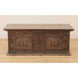 An Italian carved cedarwood and penwork cassone,