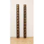 A pair of Chinese ebonised and parcel-gilt bamboo posts,