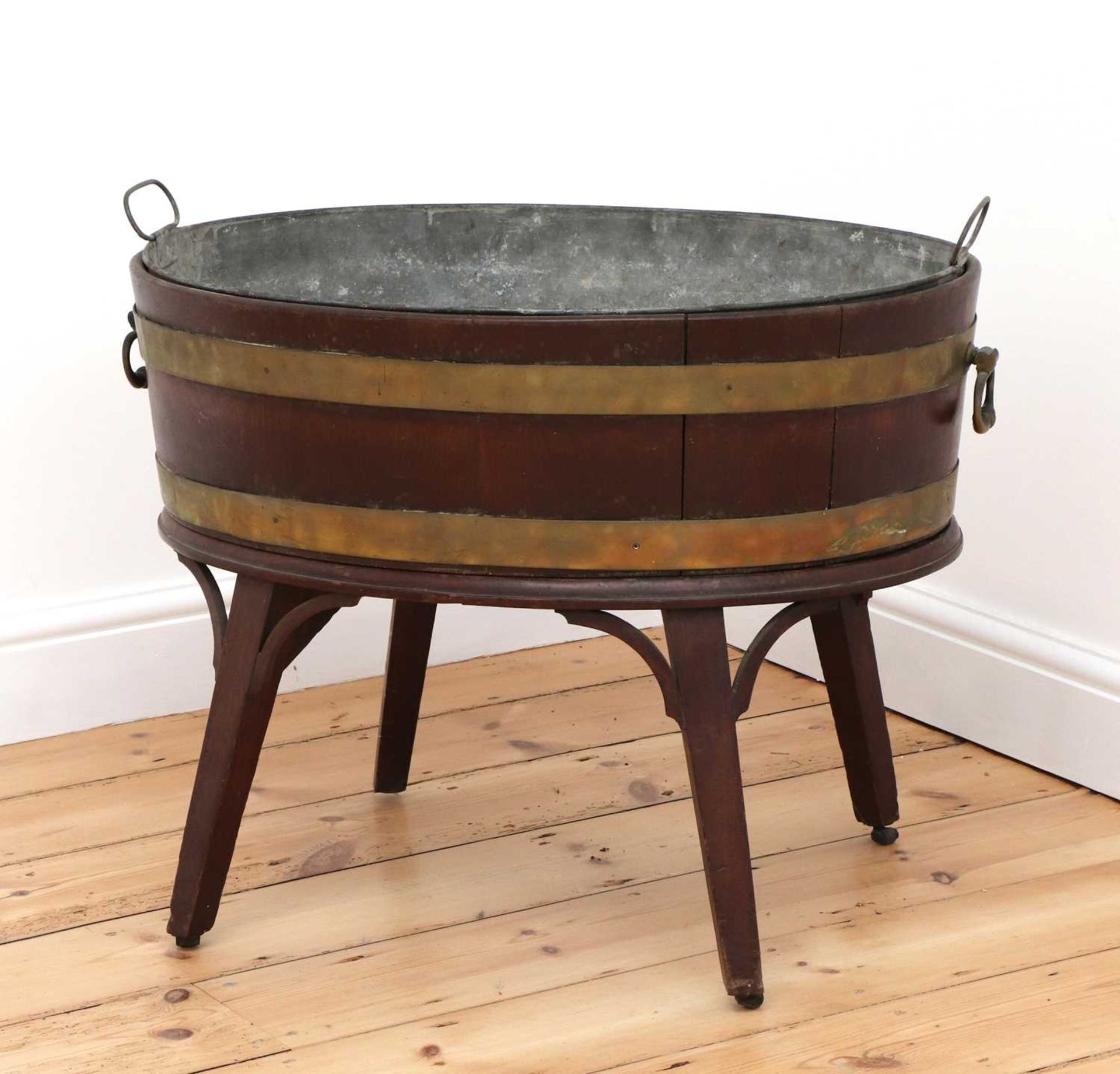 A George III brass-bound mahogany oval wine cooler, - Image 2 of 3