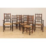 A matched set of eight spindle back dining chairs,