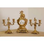 A French ormolu clock garniture,