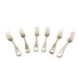 A George III set of six silver Old English pattern table forks