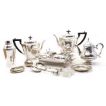 A collection of silver plated items,