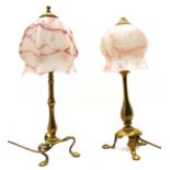Two Edwardian brass electric table lamps,