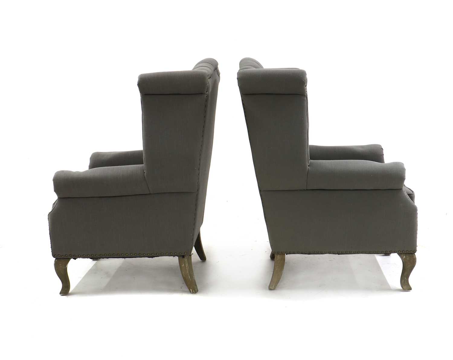 A pair of Queen Anne style wingback chairs, - Image 2 of 3