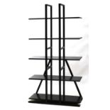 A set of contemporary ebonised open wall shelves,