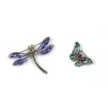 A silver plique-à-jour enamel and marcasite set dragonfly brooch/pendant,