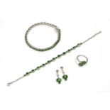 Two silver chrome diopside set bracelets,