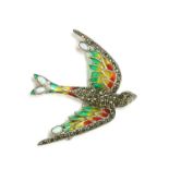 A silver plique-à-jour enamel swallow brooch/pendant,