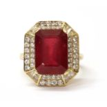 A 9ct gold fracture filled ruby and zircon ring,