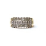 A 9ct gold four row diamond ring,