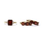 A 9ct gold garnet and diamond ring,