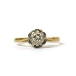 A gold single stone diamond ring,