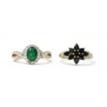 A 9ct gold emerald and zircon cluster ring,