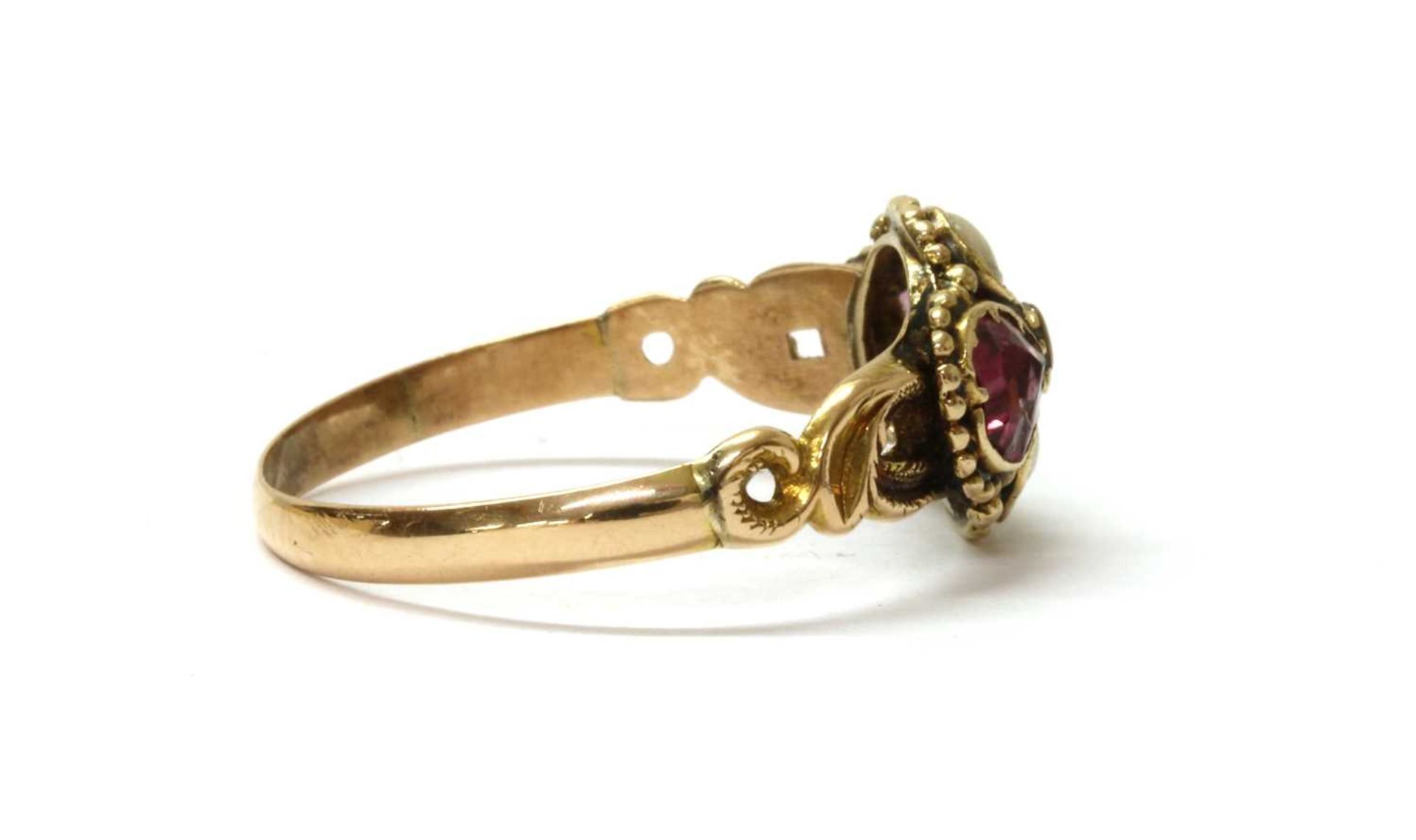 A Victorian 15ct gold garnet and split pearl ring, - Image 2 of 3