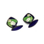 A pair of Japanese silver enamel cufflinks,