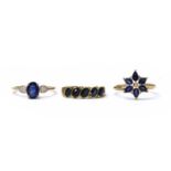 A 9ct gold sapphire and diamond ring cluster,