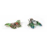 A silver plique-à-jour enamel and assorted gemstone butterfly brooch/pendant,